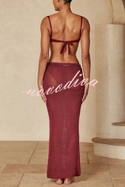 Fontelina Crochet Knit Hollow Out Mid Rise Stretch Maxi Skirt