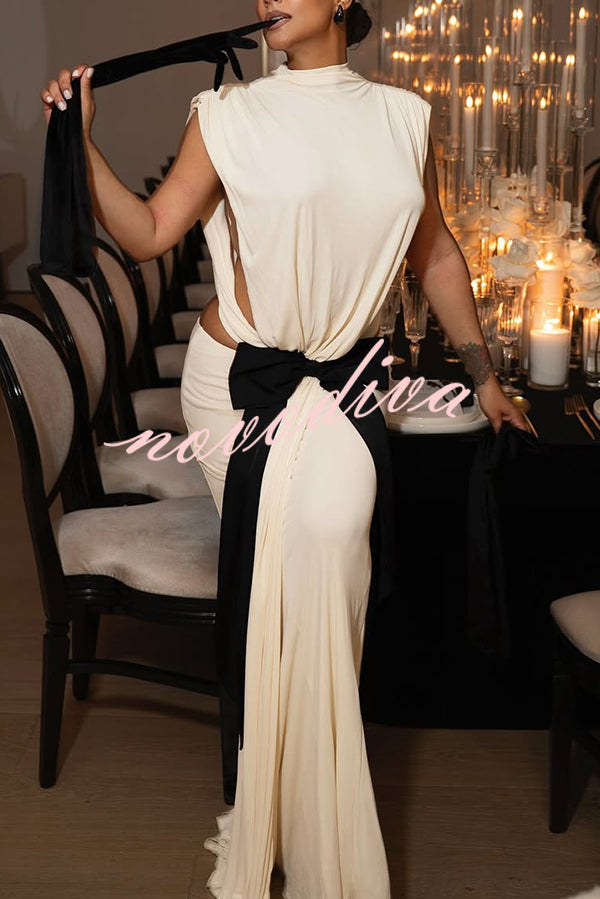 Sexy Open Back Bow Embellished Elegant Fishtail Maxi Dress