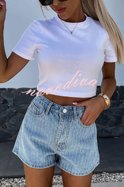 Fashion Rhinestone Loose Pocket Denim Shorts