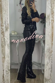 Holiday Cheer Sequin Tie-front Satin Bow Long Sleeve Jacket