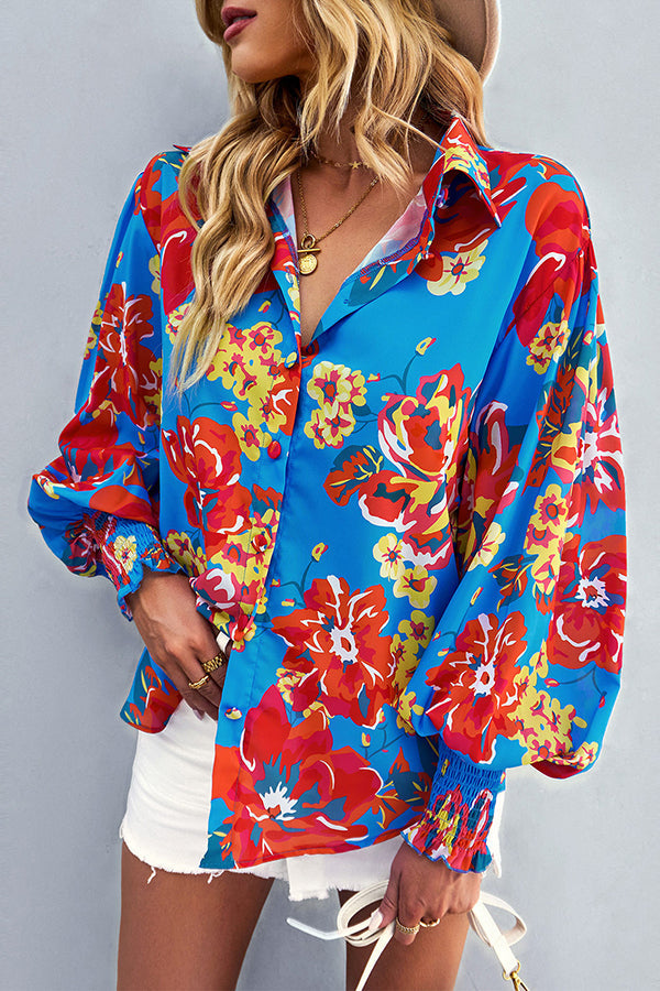 Contrast Unique Print Button Down Long Sleeved Shirt