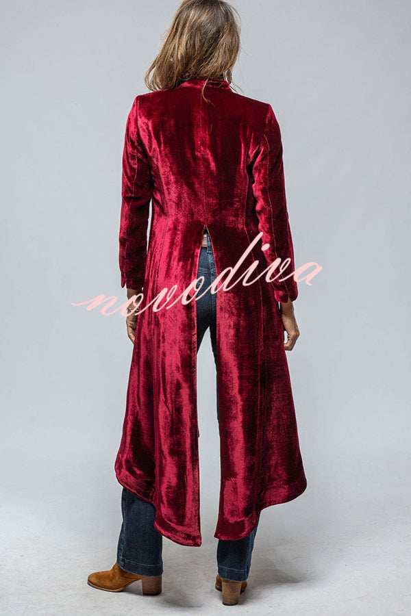 Vintage Velvet Long Loose Pocket Slit Coat