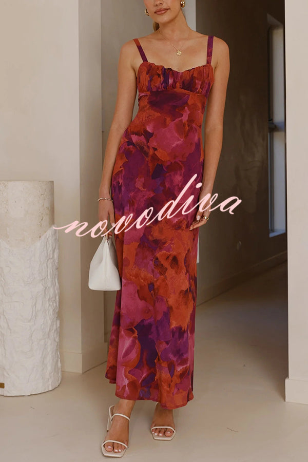 Fashion Tie-dye Backless Suspender Holiday Maxi Dress
