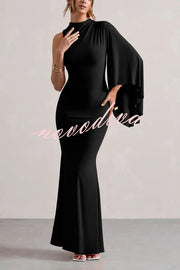 Ready When You Are High Neck One Ruffle Sleeve Maxi Dress