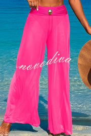 Solid Color Loose Metal Buckle Beach Pants