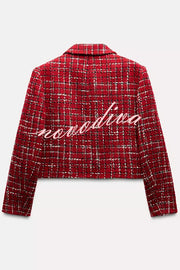 Tweed Plaid Textured Long-sleeved Casual Pocket Jacket