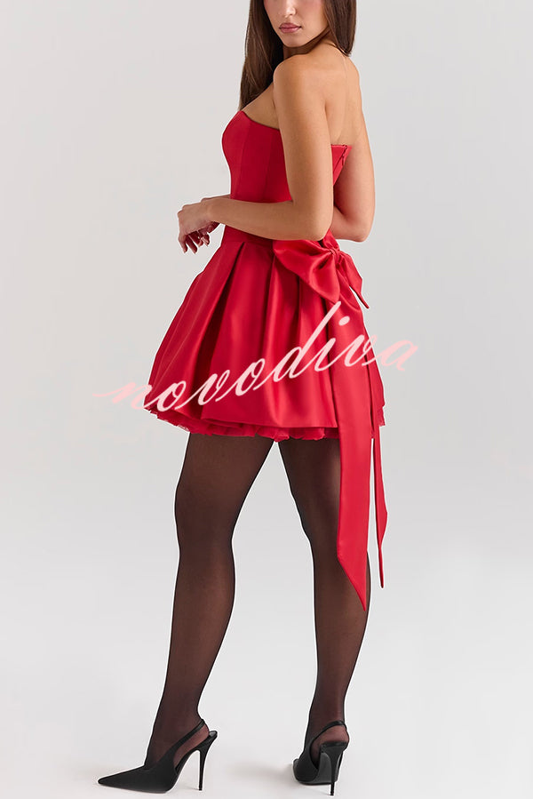 Stylish Sleeveless Off-shoulder Elegant Large Bow Mini Dress