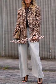 Catwalk Leopard Single Button Long Sleeve Pocketed Lapel Boyfriend Blazer