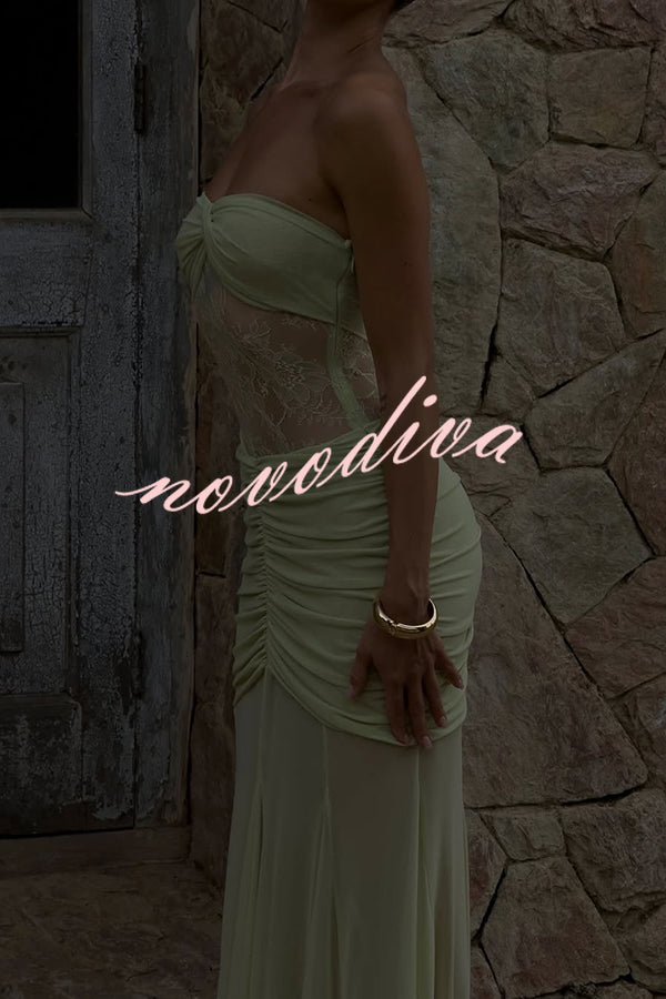 Fashion Lace Splicing Sexy Sleeveless Off-shoulder Slim Maxi Dress