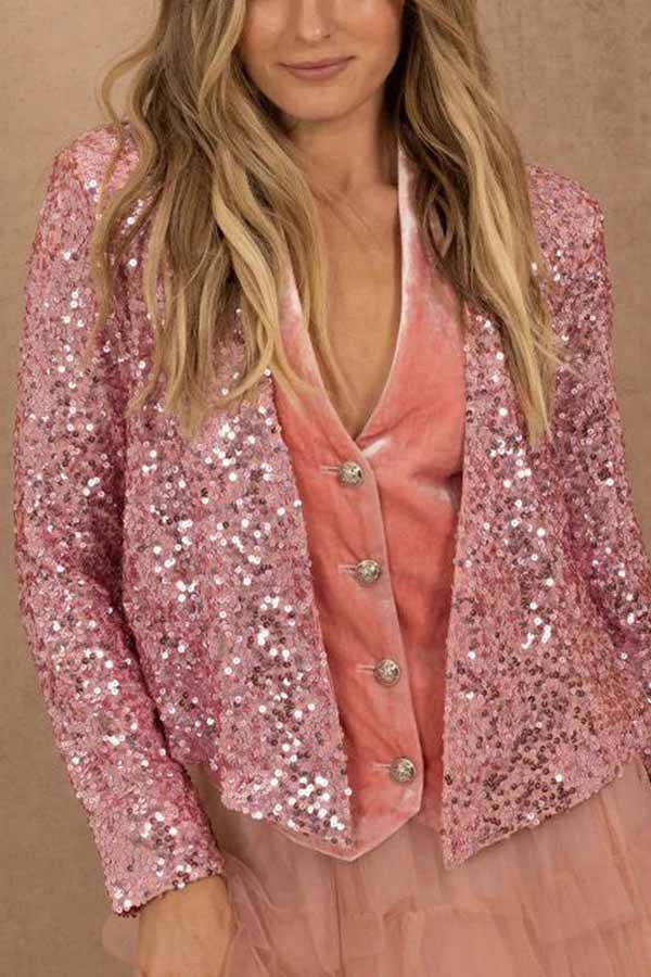 I'm Down To Party Sequin Open Front Crop Jacket