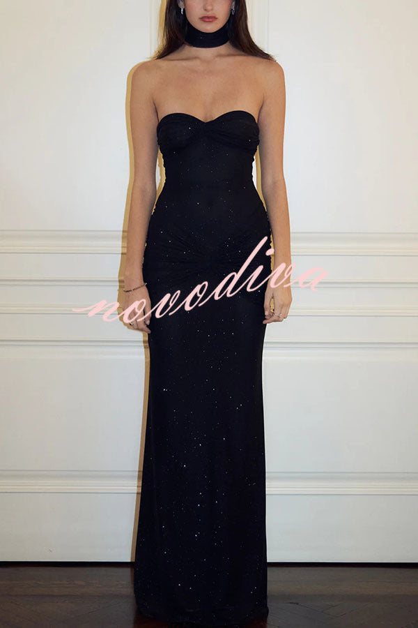 Sexy Slightly Translucent Sequined Off-shoulder Slim Fit Fishtail Maxi Dress