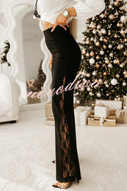 Joelie High Rise Elastic Waistband Side Lace Patchwork Flare Pants