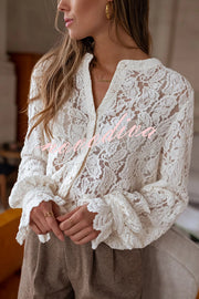 Fashionable Lace Long-sleeved Casual Button-down Shirt