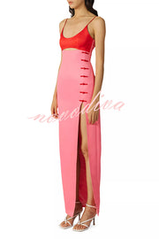 Fabulous Style Colorblock Cut-Out Knotted Accents Slit Maxi Dress