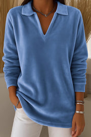 Solid Color Velvet Long-sleeved Loose Casual Top