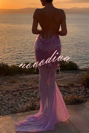 Perfect Night Sequin Embroidery Backless Drape Tulle Hem Slip Maxi Dress