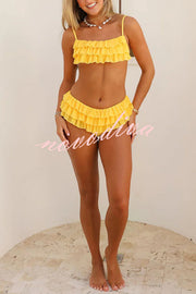 Sweet Summer Mood Tiered Ruffle Design Stretch Bikini Swimsuit
