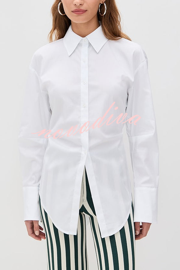 Fall for That Button Long Sleeve Open Back Tie Detail Blouse