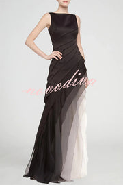 Elegant and Mysterious Tulle Gradient Cascading Design Gown Maxi Dress