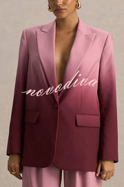 Enya Ombre Print Single Button Long Sleeve Lapel Loose Blazer