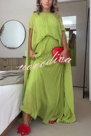 Spring Whispers Chiffon Pleated Wide Sleeve Volume Maxi Dress