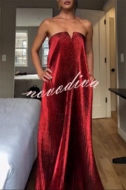 Party Time Pleated Metallic Fabric Off Shoulder Irregular Hem A-line Maxi Dress