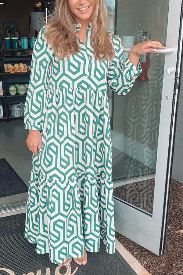 Marley Geometric Figure Print Loose Shirt Midi Dress