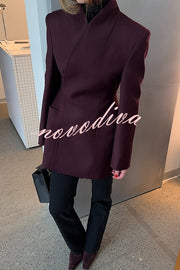 Solid Color Lapel Long Sleeve Casual Pocket Long Blazer