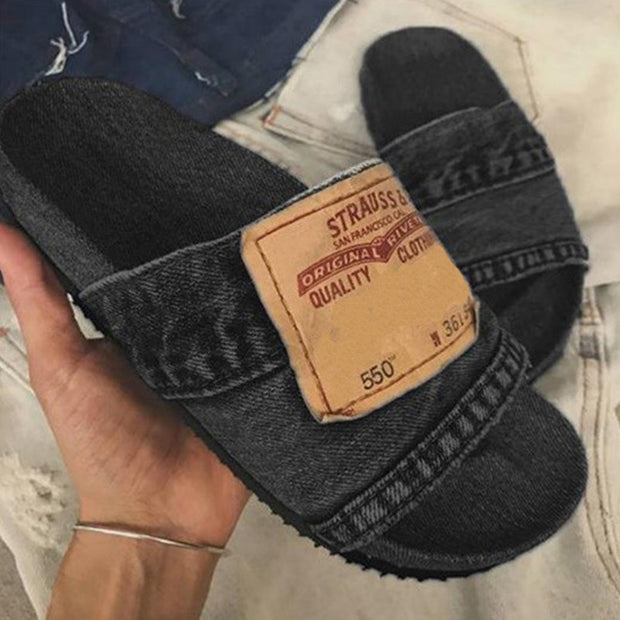 Denim Open Toe Slippers