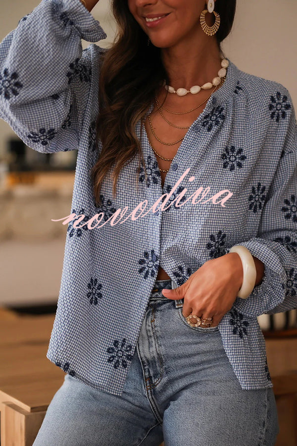Fashionable Embroidered Floral Casual Long-Sleeved Loose Top