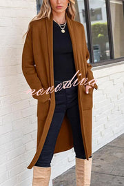 Solid Color Long-sleeved Casual Loose Pocket Mid-length Cardigan