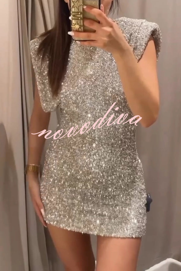 Adorable Sexy Vibes Sequin Wide Sleeve Mini Dress