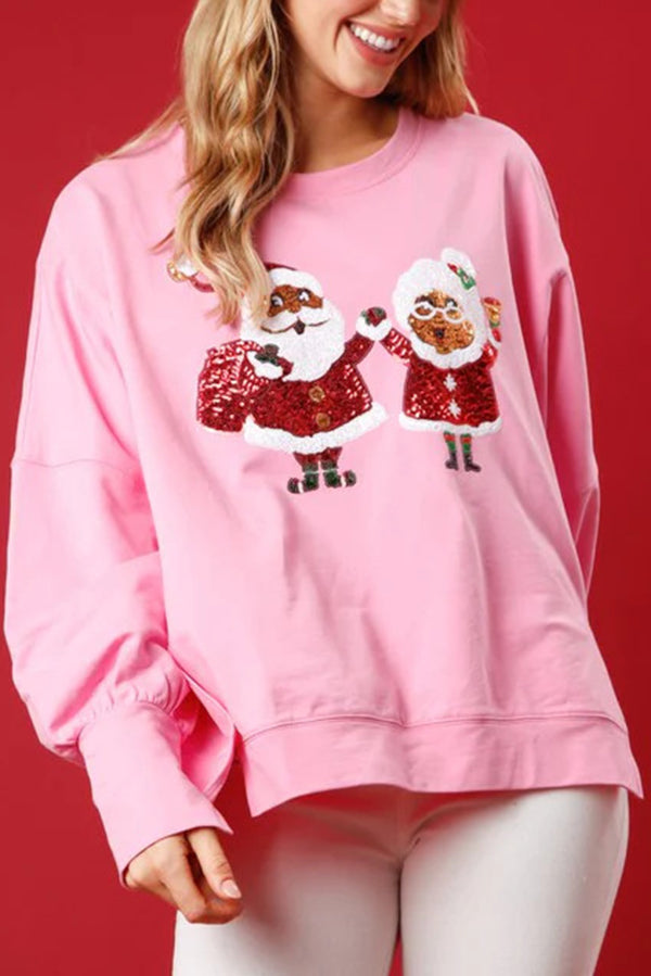 Christmas Santa Sequined Casual Loose Long Sleeve Sweatshirt