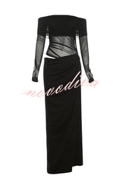 Exquisite Sexy Mesh Patchwork Off Shoulder Cutout Ruched Maxi Dress