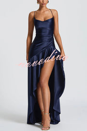 Solid Color Sexy Backless Lace-up Irregular Ruffled Maxi Dress