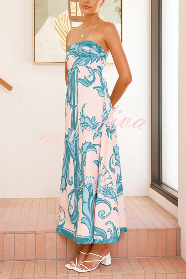 Unique Botanical Print Off-the-shoulder Fitted Maxi Dress