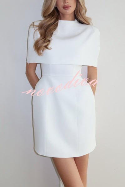 Solid Color Shawl and Square Neck Sleeveless Fitted Mini Dress Two-piece Set