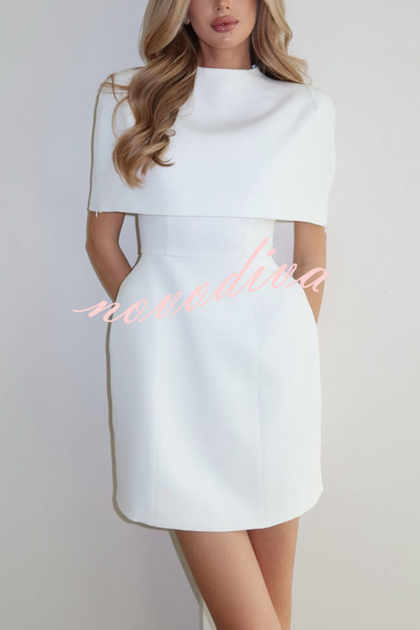 Solid Color Shawl and Square Neck Sleeveless Fitted Mini Dress Two-piece Set