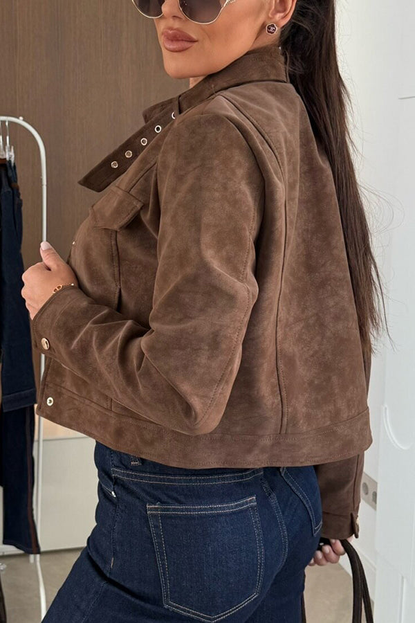 Fashionable Metal Button Long-sleeved Casual Short Jacket