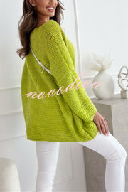 Solid Color Loose V-neck Casual Knitted Sweater