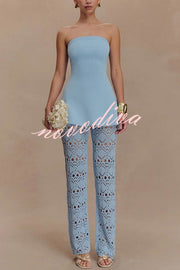 Anette Bandage Knit Strapless Stretch A-line Midi Top