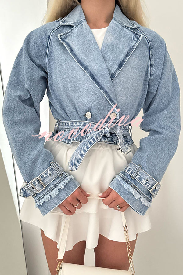 Fashion Lapel Long-sleeved Short Denim Jacket