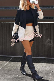 Enhance Look Colorblock Long Sleeve Pocket Lapel Blazer and And Mid Rise Mini Skort Set
