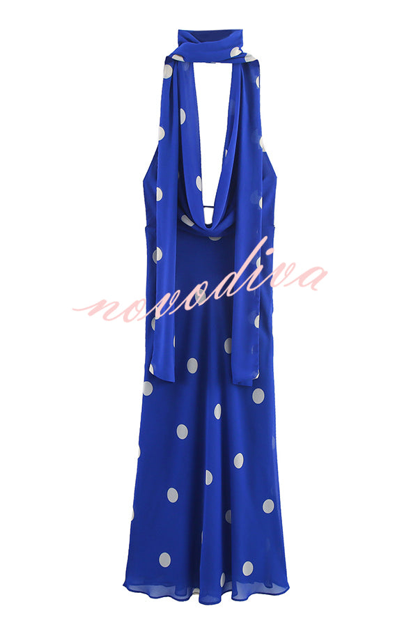 Fashion Polka Dot Print Sexy Halter Neck Backless Maxi Dress