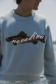 Fashionable Fish Pattern Round Neck Loose Knitted Sweater