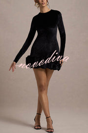 Solid Color Velvet Slim-fit Long-sleeved Mini Dress