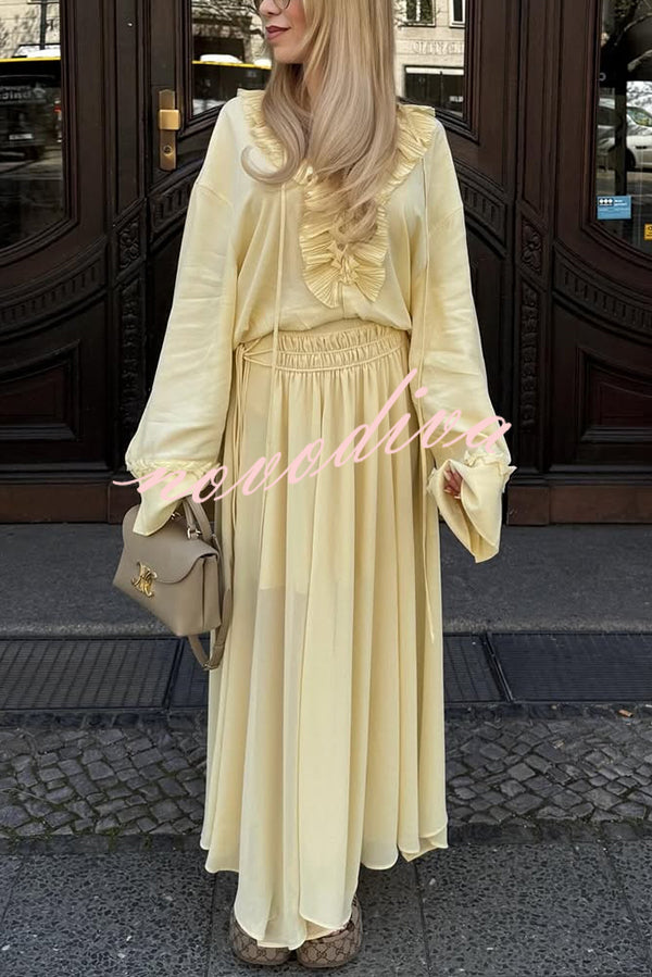 Solid Elastic Waist Drawstring Maxi Skirt