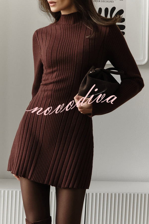 Solid Color Long-sleeved Slim-fit Elegant Knitted Mini Dress