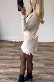 Fashion Round Neck Long Sleeve Bow-decorated Pocket Knitted Jacket