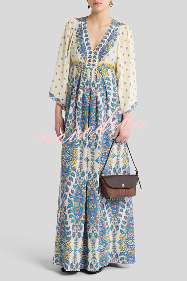 Unique Printed V-Neck Loose Elegant Maxi Dress